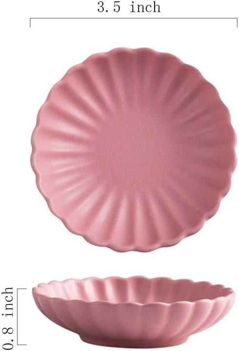 3.5 Inches Flower Shape Ceramic Sauce Dish,Mini Side Seasoning Dish,Condiment Dishes/Sushi Soy Dipping Bowl,Snack Serving Dishes,Porcelain Small Saucer Set(Set of 4) by Gaolinci