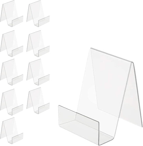 Acrylic Book Stand with Ledge, 10PC 4 Inch Clear Display Easel for Books, Magazines, Plates, Pictures, Artworks