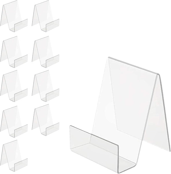 Acrylic Book Stand with Ledge, 10PC 4 Inch Clear Display Easel for Books, Magazines, Plates, Pictures, Artworks