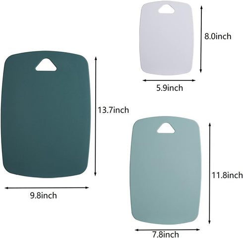Plastic Cutting Board Set of 3 - Thick Chopping Boards for Kitchen, Easy Grip Handle, Dishwasher Safe (Green, 3Pcs)