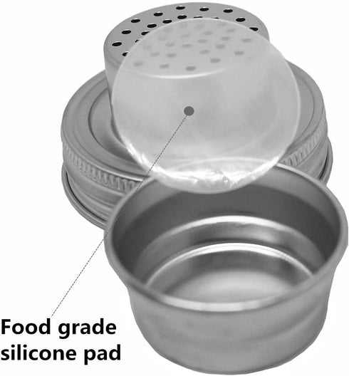 4 Stainless Steel Mason Jar Shaker Lids with Silicone Seals for Dredging Flour, Spices, Sugar, Salt, Peppers