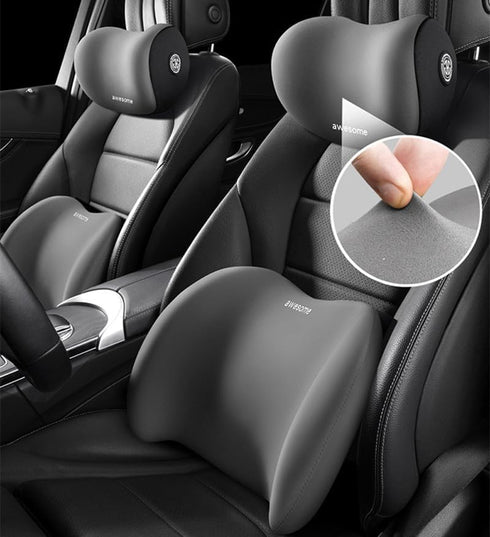 Sothuba Car Lumbar Support Pillow and Car Neck Pillow Kit, Ergonomic Car Seat Headrest & Lumbar Cushion with Adjustable