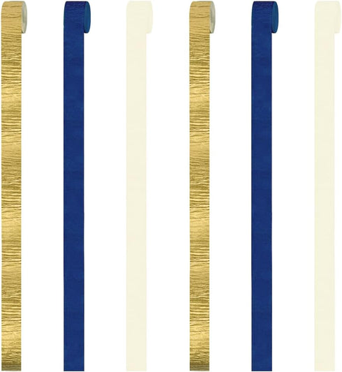 NICROLANDEE Navy Blue Party Decorations - 6 Rolls of Navy Blue Gold Ivory Crepe Paper Streamers for Wedding Birthday