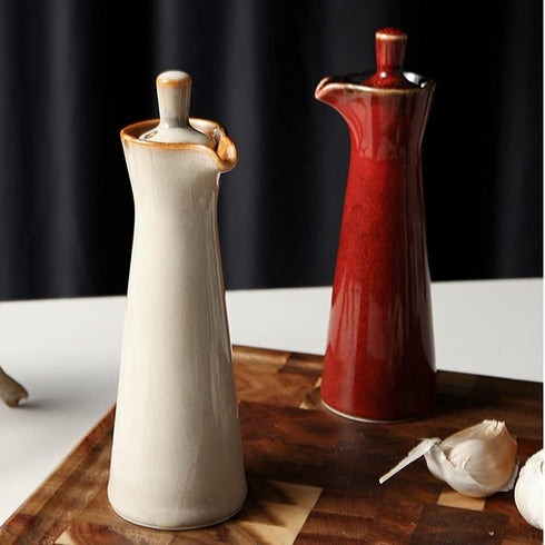 120ml 4oz Small Ceramic Olive Oil Dispenser Bottle for Storage Of Oil, Vinegar, Soy Sauce, / - Red