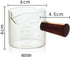 1 Pack Double Spouts Measuring Triple Pitcher Milk Cup with Wood Handle - 75ML Espresso Shot Glasses Parts Clear Glass