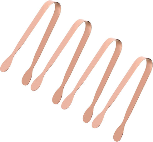 Rose Gold Mini Serving Tongs, Small Stainless Steel Ice Tongs, Pack of 4 for Party Serving