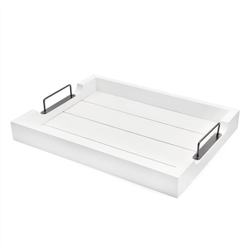 AuldHome Design Rustic Wood Serving Tray (White); Wooden Farmhouse Shiplap Decorative Ottoman