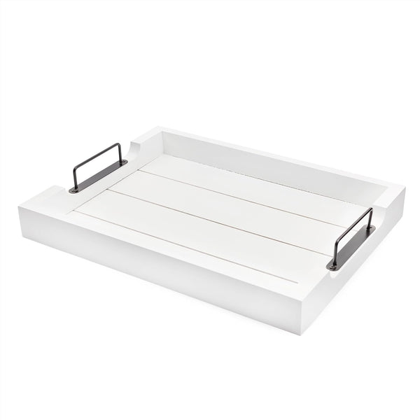 AuldHome Design Rustic Wood Serving Tray (White); Wooden Farmhouse Shiplap Decorative Ottoman