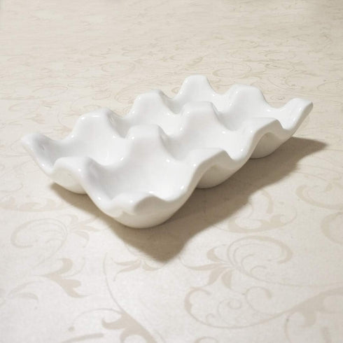Ceramic Egg Holder Tray for Fresh Eggs, 6 Cups (White) - Porcelain Storage for Fridge Countertop Kitchen