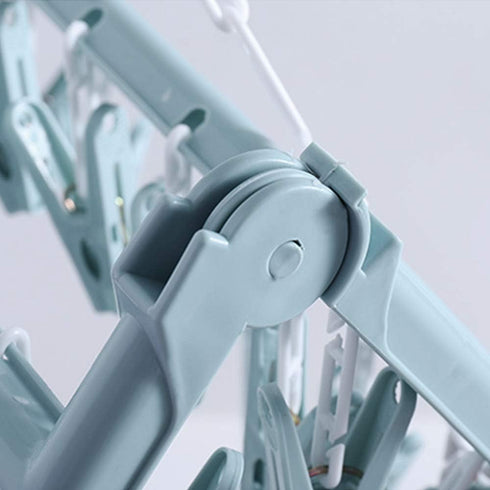 Clothes Drying Hanger with 32 Clips, Drip Foldable Hanging Rack (Light Blue)