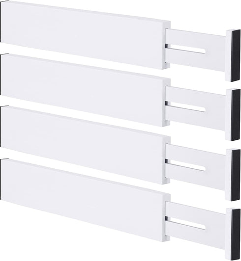 Bamboo Drawer Dividers Organizers, 4-Pack - Adjustable Drawer Divider for Kitchen, Clothes, Bathroom, Office, White