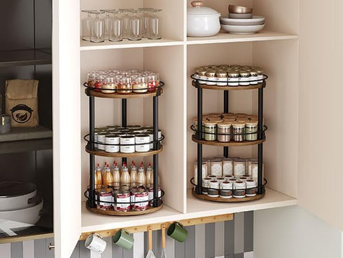 Set 2 3-Tier Countertop, SR23L2BR YATINEY Spice Rack, of Lazy Susan Organizer, Turntable Organizer For Cabinet, Compact