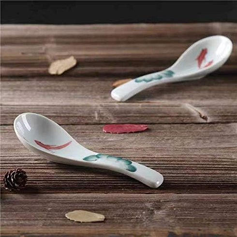 Ceramic Soup Spoons Set of 4, Chinese Style Glaze Porcelain Rice Spoons, Dark Green Asian Tableware