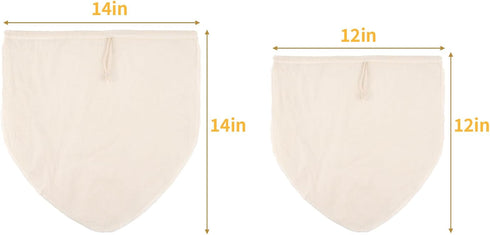 3 14"x14" (14x14 Inch) Pcs Nut Milk Bag, Natural Unbleached Cotton Cheese Cloth Bag for Straining, Reusable Strainer