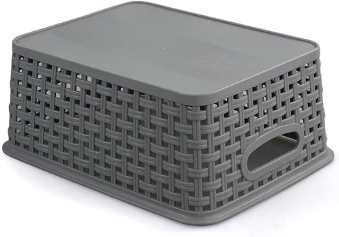 Teyyvn Plastic Storage Basket, Pack of 6, 10.03" x 7.59" x 4.09", Gray