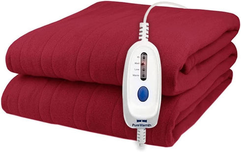 Pure Warmth Polar Fleece Electric Heated Warming Full 77x84 Blanket Red