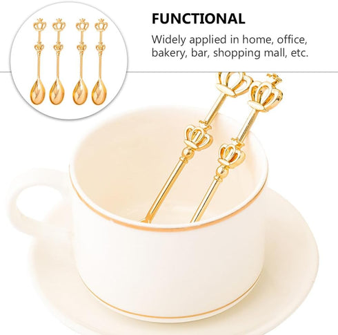 8 Pieces Golden Teaspoon Mini Gold Spoon with Crown, Stainless Steel Coffee Cake Spoon for Afternoon Tea