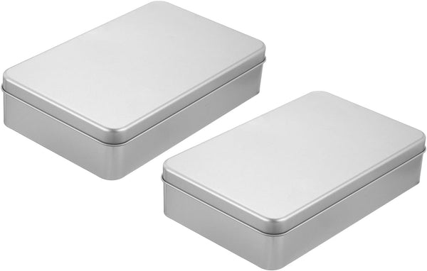 uxcell 2Pcs Metal Tin Box Containers, 7.1x4.3x1.6 Inch Silver Mini Portable Hinged Tins Box with Lid for Home Storage