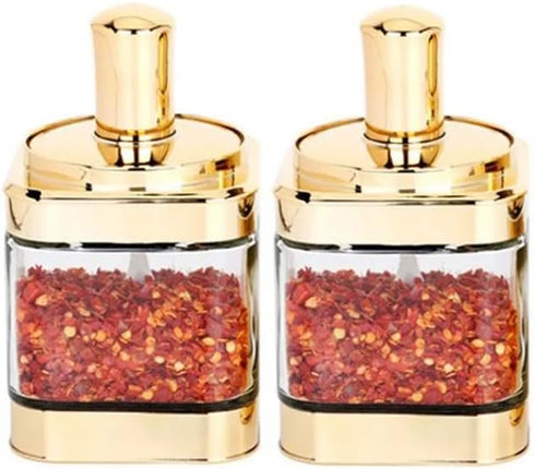 Glass Condiment Spice Jars, 2PC Container with Lids and Spoons, Best Spice Jar Set for Home Kitchen