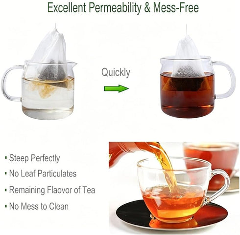 Generic 100-Pack 3.24.0 Inch Drawstring Disposable Tea Bags, Non-Woven Empty Tea Filter Bags for Loose Tea, Coffee