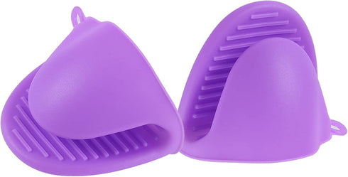 2 Pairs Mini Oven Gloves, Silicone Heat Resistant Cooking Pinch Mitts Potholder for Kitchen Cooking & Baking (Purple