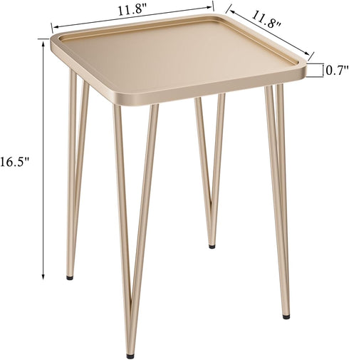 Palama Square Side Table - Metal End Table, Easy Assembly Champagne Gold Bedside Table, Perfect for Small Spaces Indoor