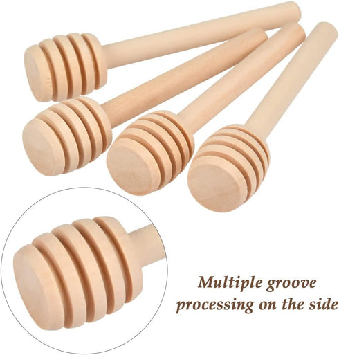 FOCCTS 100pcs 3 inch Honey Dipper Sticks, Wooden Honey Dipper Honey Stirrers Honey Spoon with Natural Jute Twine Kraft