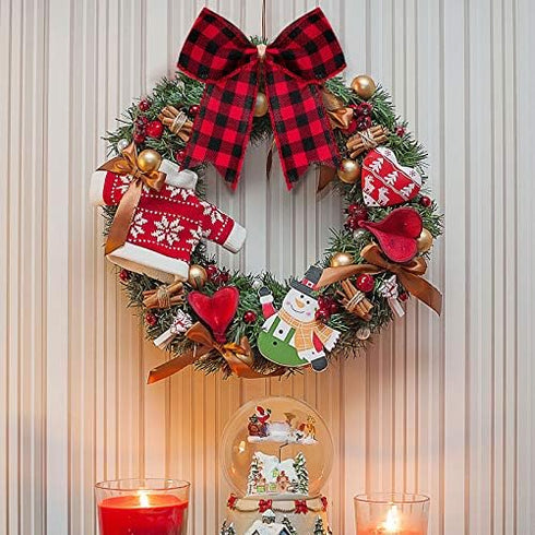 WILLBOND 12 Pieces Buffalo Plaid Bows, Decorative Velvet Bows for Wreaths and Valentine Day Gift Wrap