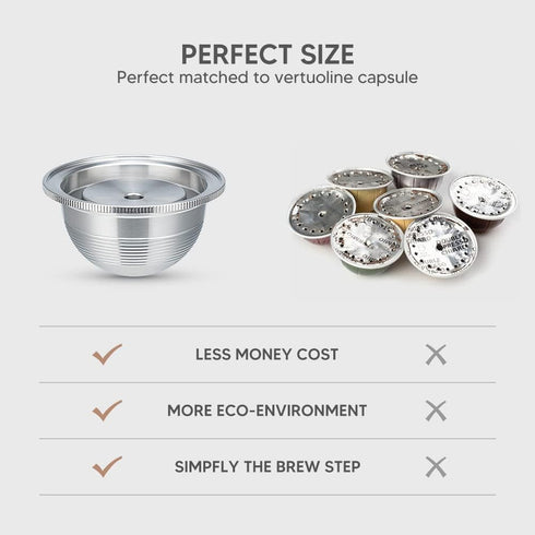 Refillable Stainless Steel Coffee Pods Compatible with Nespresso VertuoPlus, Reusable Capsules (2.4 oz)