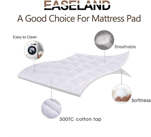 EASELAND Twin XL Mattress Pad, Pillow Top Quilted Fitted Cover, Extra Long Cotton Top, 39x80 Inches