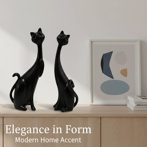 masteymoh Pack 2, (2 Cat Figurines of Black Resin Cat Statues Minimalist Modern Abstract Cat Sculptures for Bookshelf