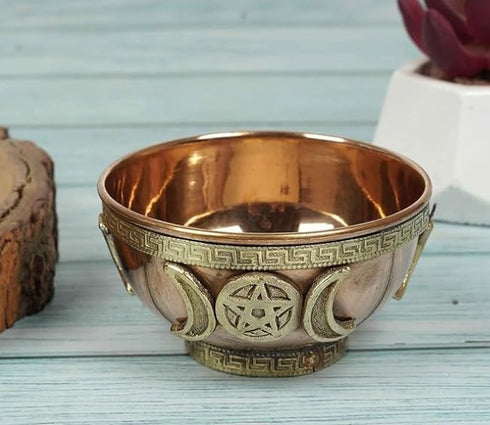 Triple Moon Copper Offering Bowl 3", Great for Altar use, Ritual use, Incense Burner, smudging Bowl, Decoration Bowl, offering Bowl - Xtrendy by XTRENDY