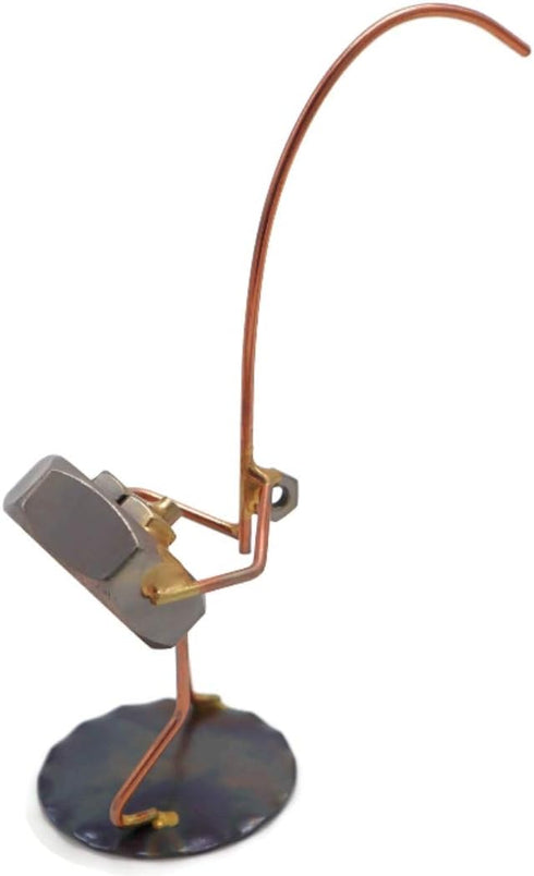 Fishing Nut Collectible Handmade Metal Art Figurine, Desk Accessories, Home Office Décor