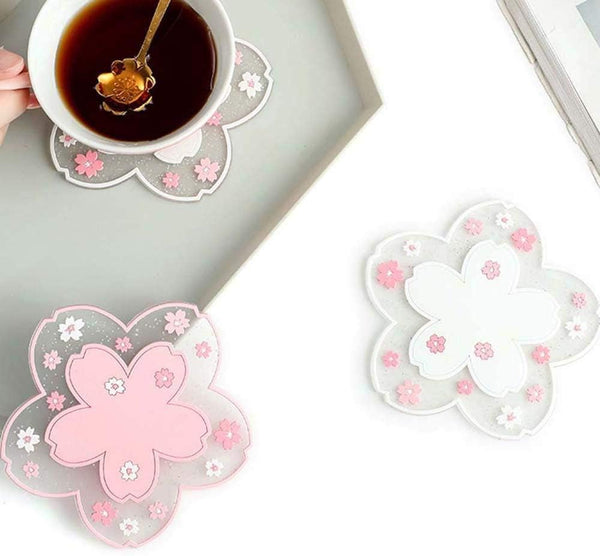 Durable Non-Slip Sakura Coffee Cup PVC Coaster, Home Tea Coaster Bowl Pad Placemat (S)