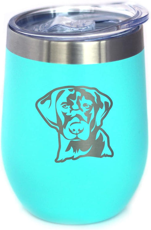 Bevvee Black Lab Face Wine Tumbler with Sliding Lid, Stemless Stainless Steel Insulated Cup for Outdoor Camping, Teal