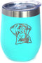Bevvee Black Lab Face Wine Tumbler with Sliding Lid, Stemless Stainless Steel Insulated Cup for Outdoor Camping, Teal