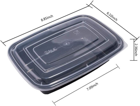 50-Pack Food Prep Containers, 1000ML/34 OZ, Microwavable with Lids, Reusable Plastic Lunch Boxes