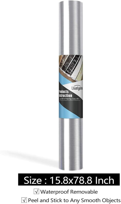 Livelynine Brushed Nickel Peel and Stick Wallpaper, Silver Stainless Steel Contact Paper for Appliances, 15.8x78.8 in