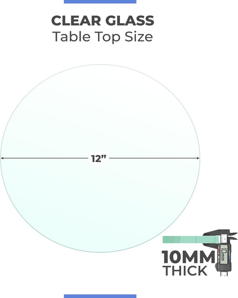 12-Inch 3/8 Round Tempered Glass Table Top, Thick, Flat Polished Edge, Durable Glass for Dining, Coffee, and Office