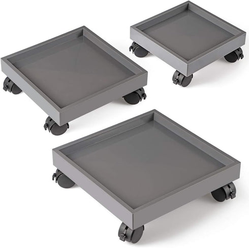 Skelang Set 3 Square Plant Caddy, Wheeled Planter Trays, ABS Plant Pallet, Heavy Duty Plants Dolly Saucer for Moving