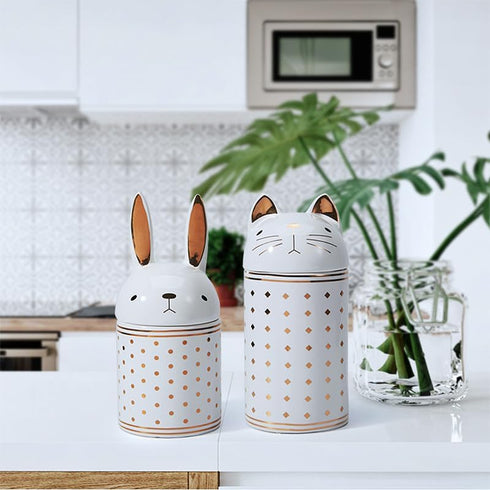 HAUCOZE Rabbit Cookie Jar Decorative Candy Jar with Lid, Modern Ceramic 8.1inch