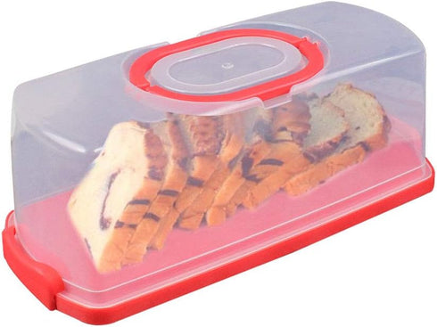 Portable Bread Box with Handle, 13inch Translucent Dome for Loaf Cake, Pastries, Bagels, Bread Rolls (Red)
