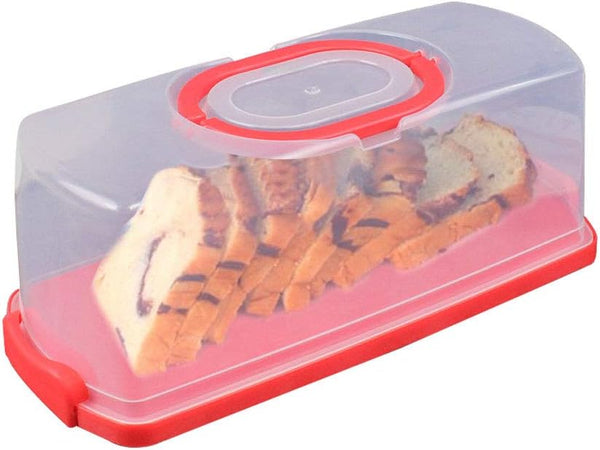 Portable Bread Box with Handle, 13inch Translucent Dome for Loaf Cake, Pastries, Bagels, Bread Rolls (Red)