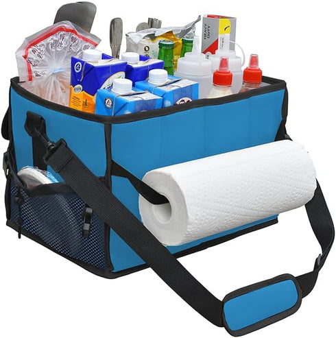 Amerbro 600D Large Grill Caddy with Paper Towel Holder - BBQ Caddy Organizer for Utensil, Condiment - Easy Carry Picnic