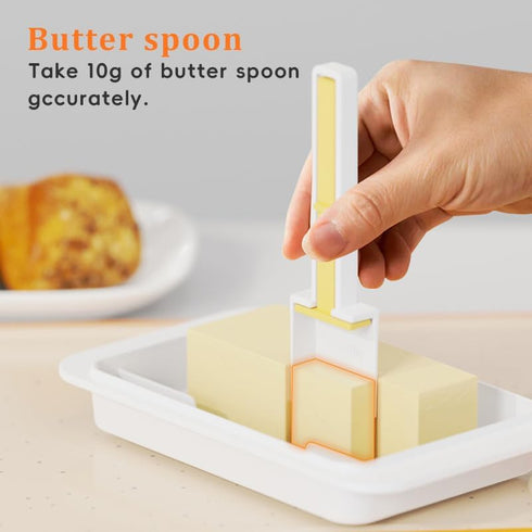 YUEICOIY 500g Countertop, Butter Storage Box with Cutting Handle, One-Hand Open Lid, Measuring Spreader with Scale