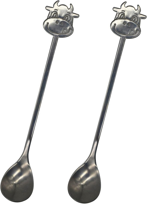 Maydahui 2PCS Cow Spoon - 5.9inch 18/10 Stainless Steel Coffee Spoon, Cartoon Animal Dessert Spoon for Kitchen