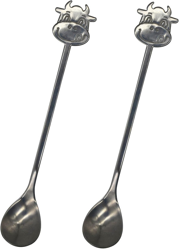 Maydahui 2PCS Cow Spoon - 5.9inch 18/10 Stainless Steel Coffee Spoon, Cartoon Animal Dessert Spoon for Kitchen