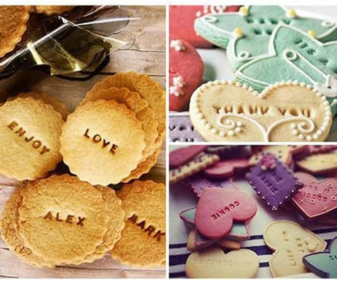 Home-X Letter Stamps for Cookies & Fondant - 96 Piece Cookie Stamp Set, Alphabet, Numbers & Symbols, DIY Embosser, Pink