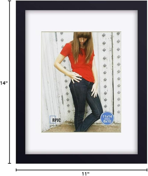 RPJC 11 x 14 Picture Frames - Solid Wood with High Definition Glass, Display 8x10 with Mat or 11x14 Without Mat