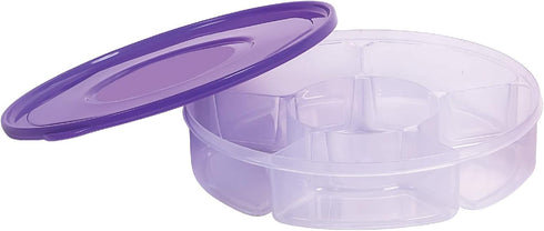2 Pack Candy and Nut Serving Container, Appetizer Tray with Lid, 6 Compartment Round Plastic Food Storage Organizer,